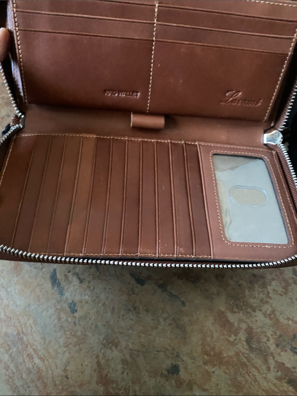 Women’s Brown Leather Zip Wallet Clutch — Wrist Strap - Picture 3 of 6